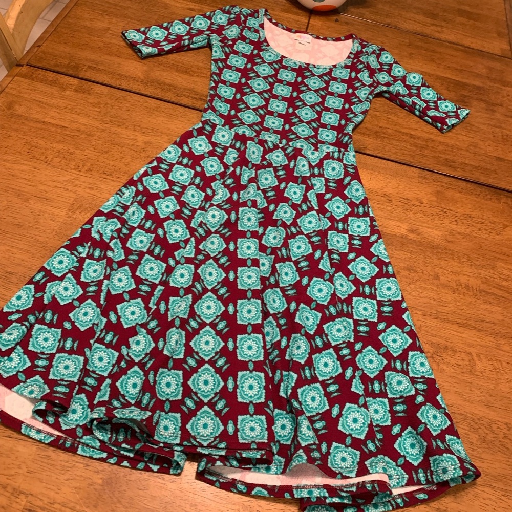 LulaRoe Nicole Dress mint green brown twirl skirt
